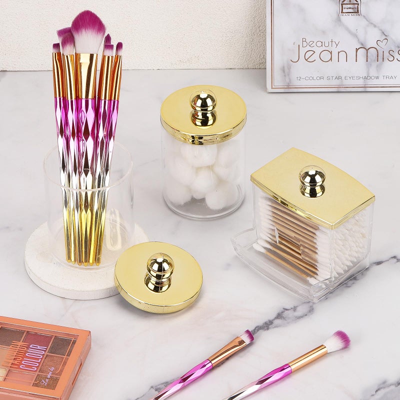 Tbestmax 10oz Cotton Ball Holder 7oz Qtips Dispenser, Bathroom Container Organizer for Storage Cotton Swabs, Pads - Apothecary Jar with Gold Lids - Image 5